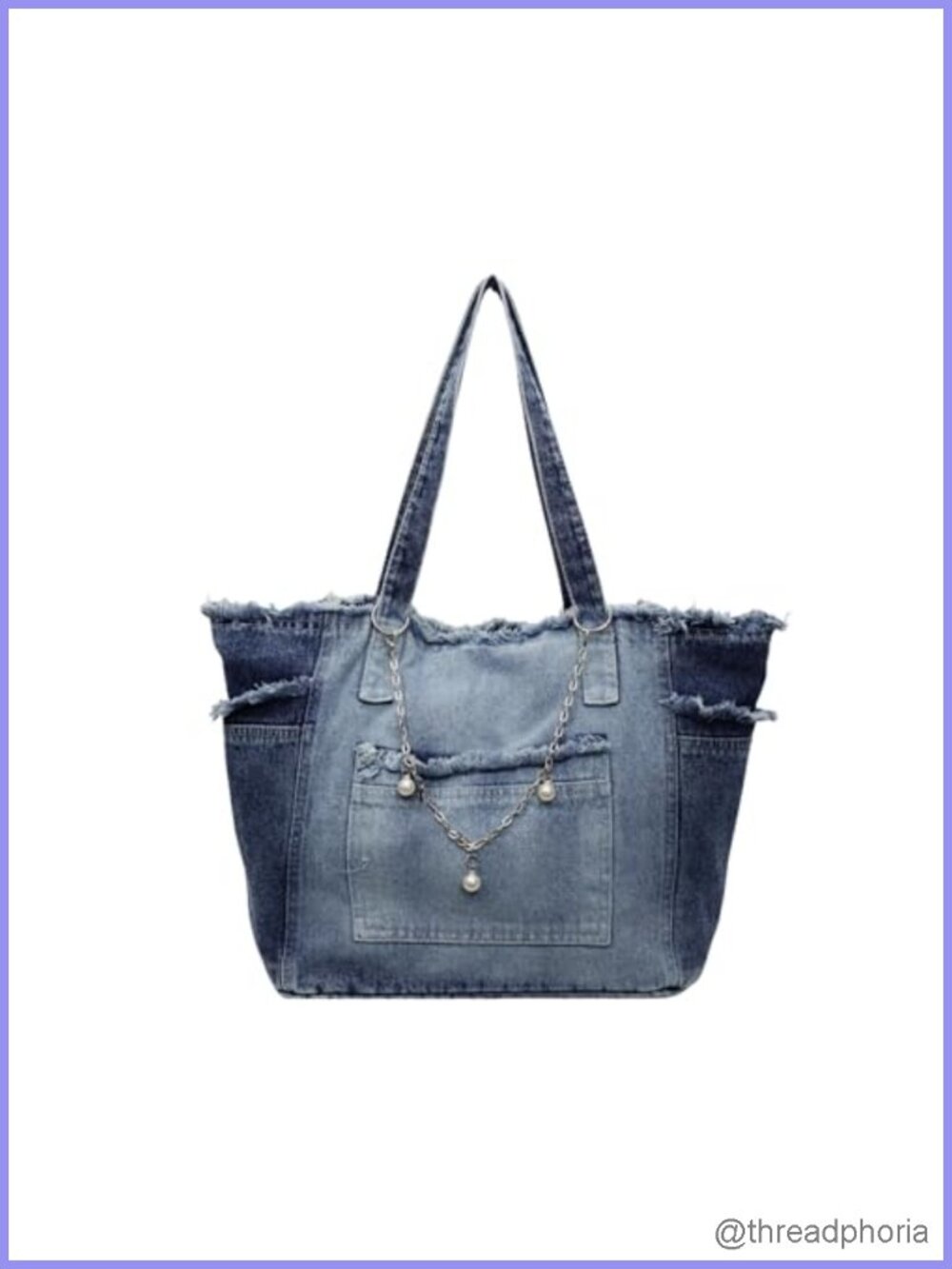 Distressed Denim Tote Bag Large Canvas Hobo Shoulder Bag